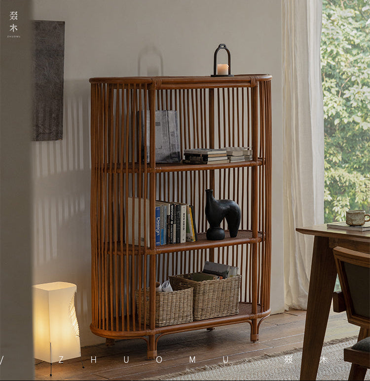 rattan furniture, handwoven rattan shelf, southeast asian furniture, wabi sabi rattan, cane bookshelf, tropical minimalist decor, handcrafted bamboo shelf, natural woven furniture, sustainable home decor, piexlculpt studio