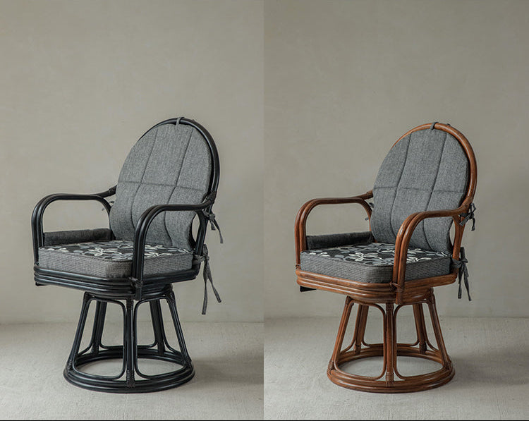 rattan swivel chair, handwoven rattan chair, rotating rattan chair, bamboo armchair, vintage rattan lounge chair, natural rattan furniture, handcrafted rattan seat, dining rattan chair, tea room chair, boho rattan furniture