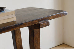 saya console table, solid teak console, wooden sofa table, wabi sabi furniture, japanese minimalist console, handcrafted wood furniture, piexlculpt studio, zen furniture, solid wood long table, teak entryway table