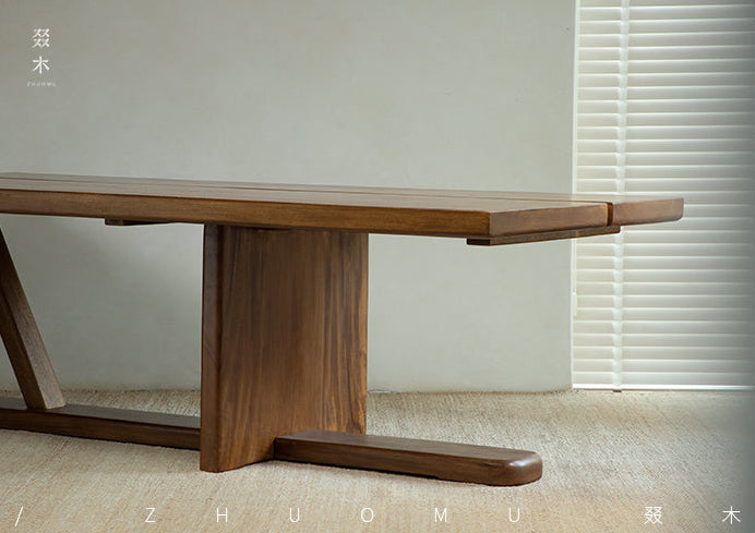 axis table, sculptural desk, solid wood desk, wood work table, modern minimalist furniture, handcrafted furniture, piexlculpt studio, wooden display table, long wooden table, wabi sabi furniture