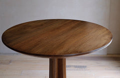 rin dining table, round wood table, japanese minimalist furniture, wabi sabi solid wood table, handcrafted round table, zen furniture, piexlculpt studio, natural walnut table, modern japanese decor, minimalist dining table