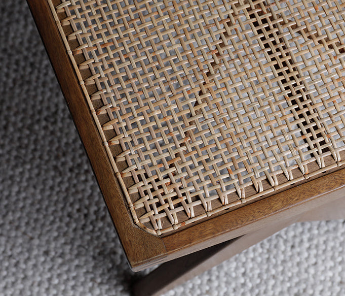 chandigarh bench, handwoven rattan bench, solid wood furniture, japanese minimalist bench, handcrafted wooden bench, entryway seating, sustainable rattan furniture, piexlculpt studio, wabi sabi bench