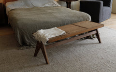 chandigarh bench, handwoven rattan bench, solid wood furniture, japanese minimalist bench, handcrafted wooden bench, entryway seating, sustainable rattan furniture, piexlculpt studio, wabi sabi bench