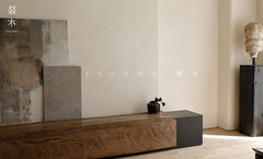 brutalist furniture, industrial wood console, low tv cabinet, japanese minimalist furniture, handcrafted media unit, reclaimed wood furniture, solid teak console, wabi sabi tv stand, modern industrial furniture