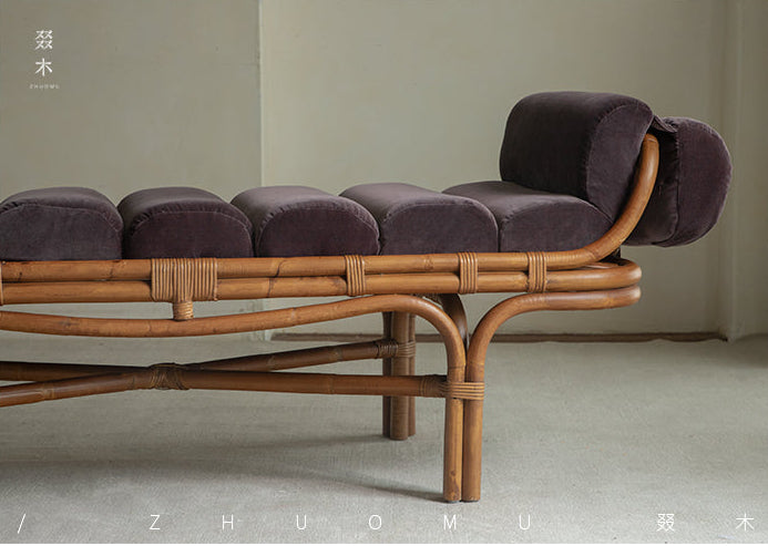rattan daybed, rattan lounge bench, handwoven rattan furniture, bamboo daybed, double rattan chaise, artisan rattan furniture, natural rattan decor, wabi-sabi furniture, boho rattan bench