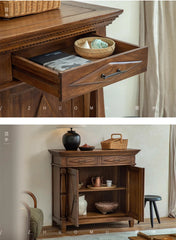 vintage teak cabinet, handcrafted solid wood console, antique style furniture, teak storage cabinet, artisan wood furniture, colonial style sideboard, wabi-sabi furniture, boho teak console, handmade teak cabinet