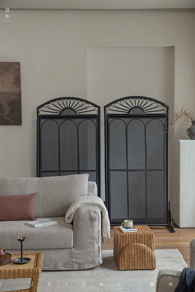 rattan screen, rattan room divider, handwoven privacy screen, vintage rattan furniture, folding rattan partition, natural rattan decor, handcrafted room divider, boho rattan screen, japanese wabi-sabi decor
