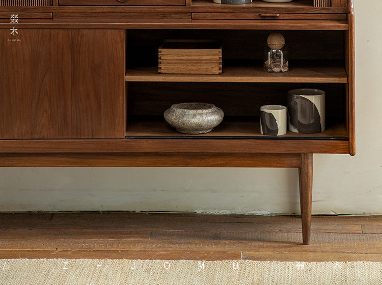 mid century teak sideboard, tambour door cabinet, teak credenza, handcrafted teak furniture, danish modern sideboard, mcm furniture, vintage teak cabinet, solid wood buffet, minimalist teak console