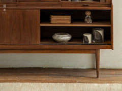 mid century teak sideboard, tambour door cabinet, teak credenza, handcrafted teak furniture, danish modern sideboard, mcm furniture, vintage teak cabinet, solid wood buffet, minimalist teak console