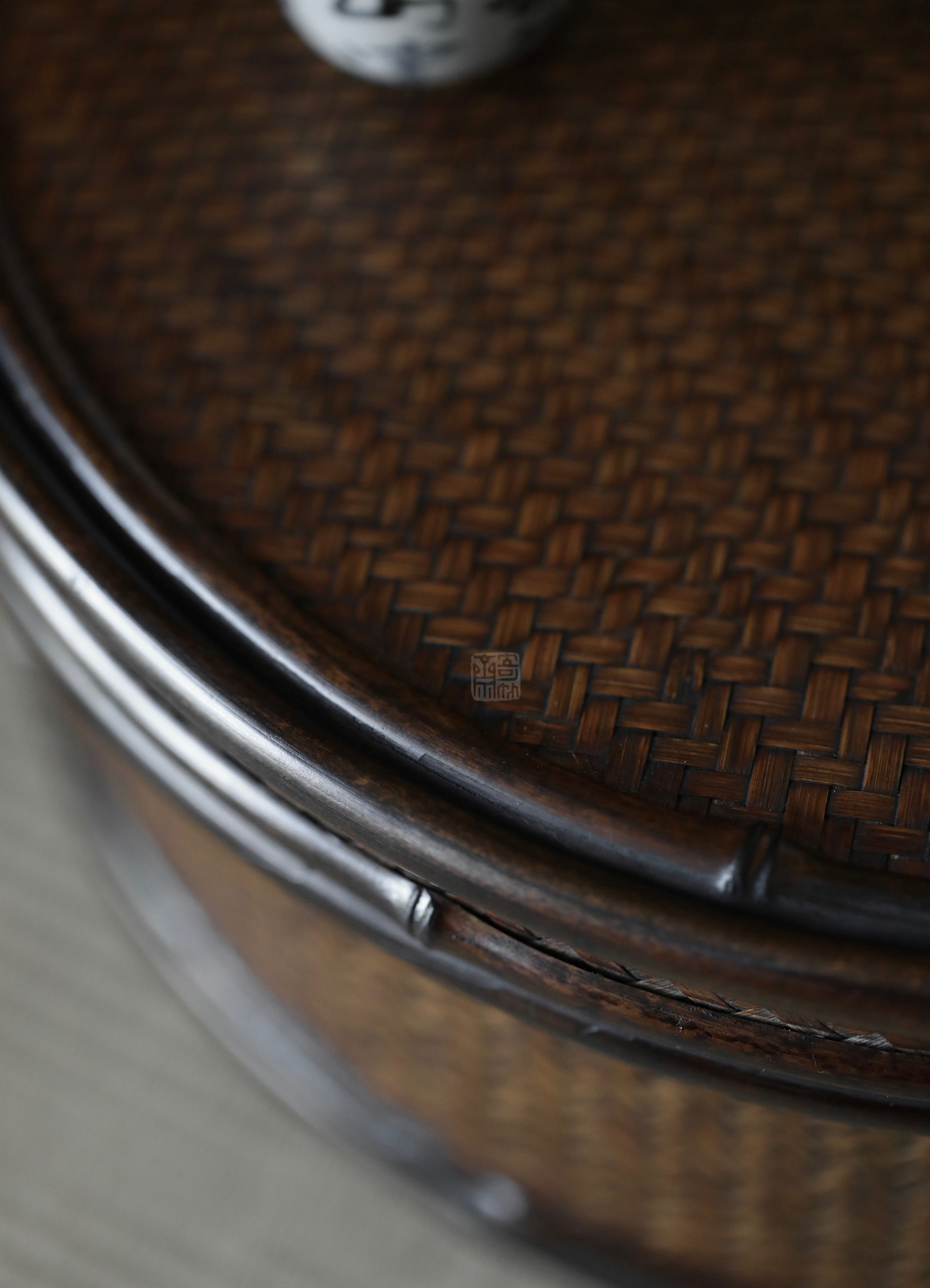 bamboo storage box, woven rattan box, tea accessories organizer, handcrafted bamboo box, purple bamboo decor, handmade tea tool box, wood engraving art, Piexlculpt Studio, natural home accessories