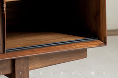 mid century teak sideboard, sliding door cabinet, danish modern credenza, handcrafted teak furniture, solid wood buffet, mcm furniture, minimalist teak console, vintage teak cabinet, artisan wood furniture