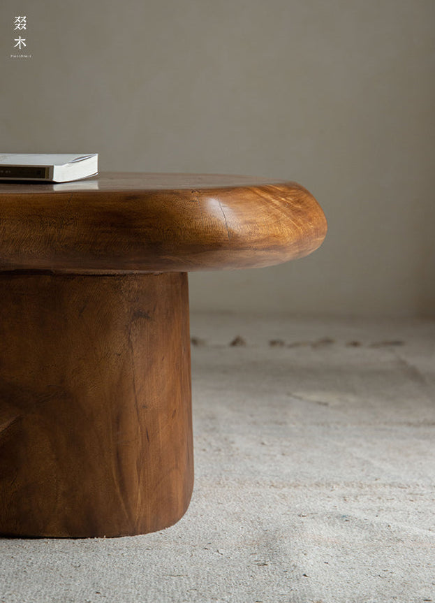 claw coffee table, solid wood coffee table, sculptural wood table, organic form table, handcrafted furniture, wabi sabi furniture, piexlculpt studio, round wooden table, low wood table, designer furniture