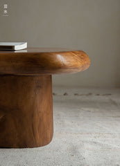 claw coffee table, solid wood coffee table, sculptural wood table, organic form table, handcrafted furniture, wabi sabi furniture, piexlculpt studio, round wooden table, low wood table, designer furniture