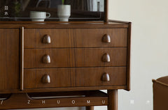 mid century teak sideboard, tambour door cabinet, solid wood credenza, handcrafted teak furniture, mcm buffet, designer teak cabinet, vintage teak sideboard, roll door wood cabinet, handmade solid wood furniture