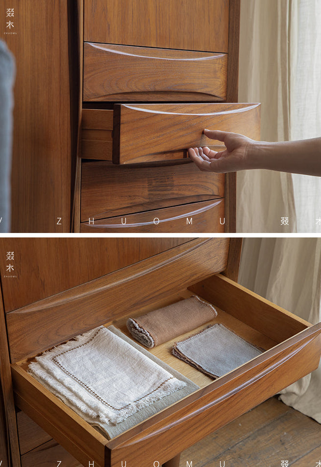 mid century tall cabinet, teak storage cabinet, danish modern furniture, solid teak credenza, handcrafted wood furniture, mcm storage unit, vertical teak cabinet, minimalist wood cabinet, solid wood furniture