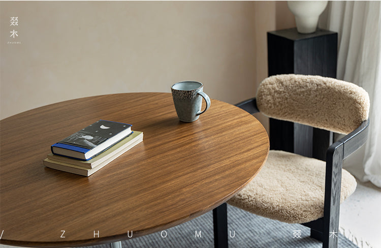 riku round table, adjustable wood table, solid wood modern furniture, japanese minimalist table, wabi sabi table, handcrafted table, piexlculpt studio, modern zen furniture, height adjustable table, multifunctional round desk