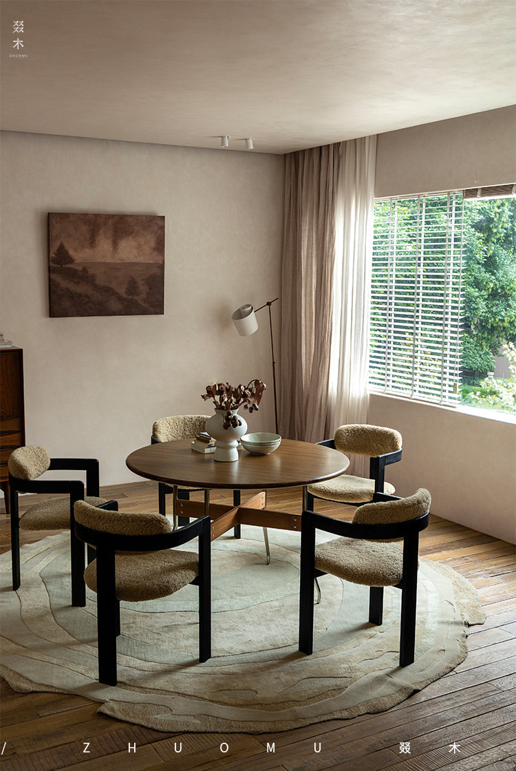 marais dining chair, boucle dining chair, french vintage furniture, mid century dining chair, solid wood chair, upholstered chair, wabi sabi furniture, piexlculpt studio, cozy minimalist furniture, modern farmhouse chair