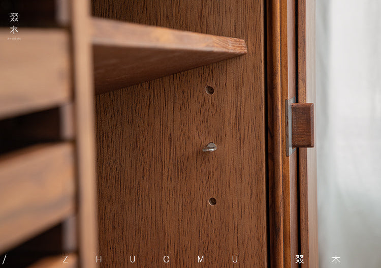 tambour sideboard, teak media console, mid century teak cabinet, teak sideboard, roll door cabinet, danish modern furniture, handcrafted wood furniture, teak buffet cabinet, piexl sculpt studio