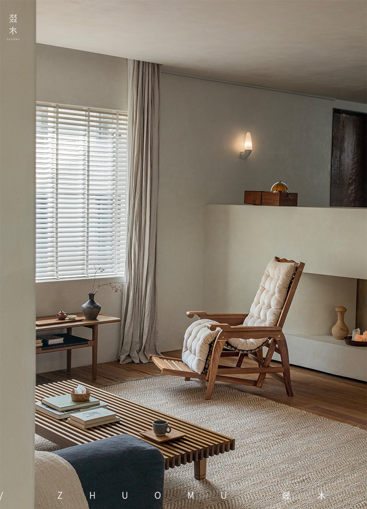 solana lounge chair, teak recliner, wabi sabi furniture, japanese minimalist chair, solid wood lounge chair, handcrafted teak chair, piexlculpt studio, modern tropical furniture, indoor outdoor chair, sustainable wood design