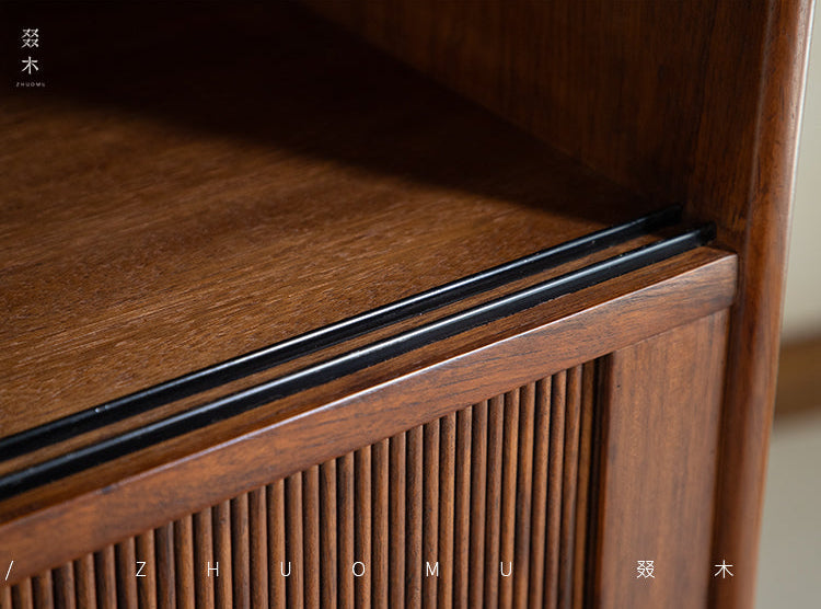 mid century teak sideboard, tambour door cabinet, teak credenza, handcrafted teak furniture, danish modern sideboard, mcm furniture, vintage teak cabinet, solid wood buffet, minimalist teak console
