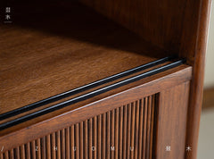 mid century teak sideboard, tambour door cabinet, teak credenza, handcrafted teak furniture, danish modern sideboard, mcm furniture, vintage teak cabinet, solid wood buffet, minimalist teak console