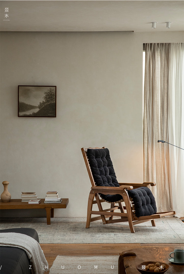 solana lounge chair, teak recliner, wabi sabi furniture, japanese minimalist chair, solid wood lounge chair, handcrafted teak chair, piexlculpt studio, modern tropical furniture, indoor outdoor chair, sustainable wood design