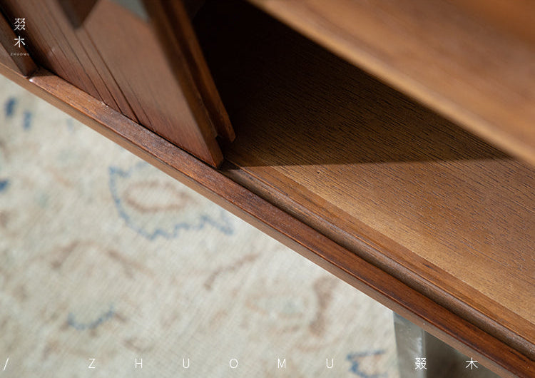 tambour sideboard, teak media console, mid century teak cabinet, teak sideboard, roll door cabinet, danish modern furniture, handcrafted wood furniture, teak buffet cabinet, piexl sculpt studio