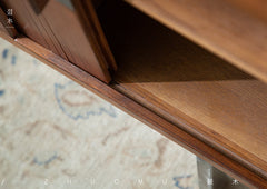 tambour sideboard, teak media console, mid century teak cabinet, teak sideboard, roll door cabinet, danish modern furniture, handcrafted wood furniture, teak buffet cabinet, piexl sculpt studio