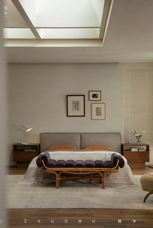 rattan daybed, rattan lounge bench, handwoven rattan furniture, bamboo daybed, double rattan chaise, artisan rattan furniture, natural rattan decor, wabi-sabi furniture, boho rattan bench