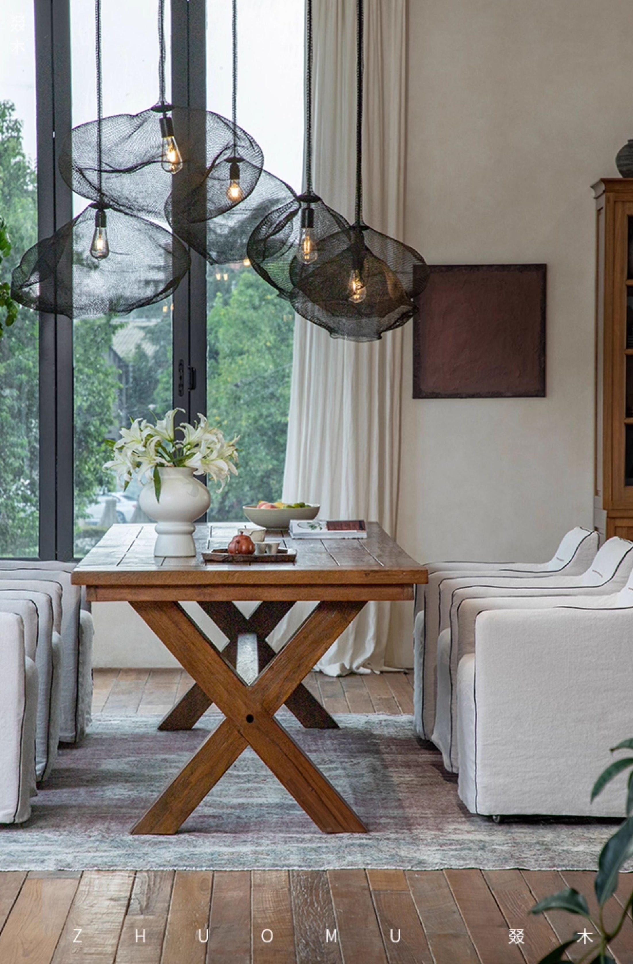 kaze dining table, solid teak table, large wood table, wabi sabi furniture, handcrafted wooden dining table, japanese minimalist table, piexlculpt studio, long teak table, zen furniture, natural wood conference table