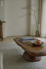 ryozen coffee table, solid wood tea table, zen furniture, wabi sabi coffee table, japanese minimalist furniture, handcrafted wooden table, piexlculpt studio, modern zen interior, natural oak table,