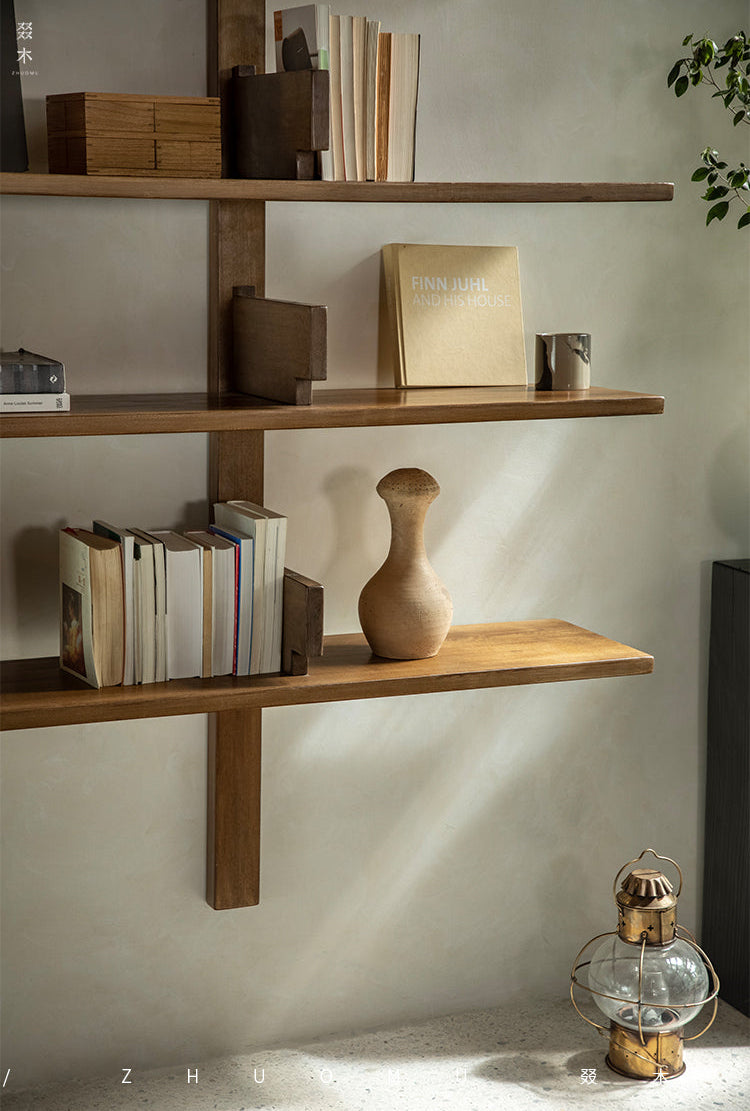 wall shelf system, modular wall shelving, mid century wood shelf, floating teak shelf, wooden wall bookcase, display shelving system, handcrafted wall furniture, piexlculpt studio