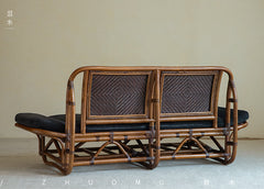 rattan loveseat, rattan sofa, rattan daybed, handwoven rattan furniture, natural rattan couch, double seat sofa, bohemian interior design, handcrafted lounge furniture