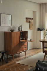 mid century tall cabinet, teak storage cabinet, danish modern furniture, solid teak credenza, handcrafted wood furniture, mcm storage unit, vertical teak cabinet, minimalist wood cabinet, solid wood furniture