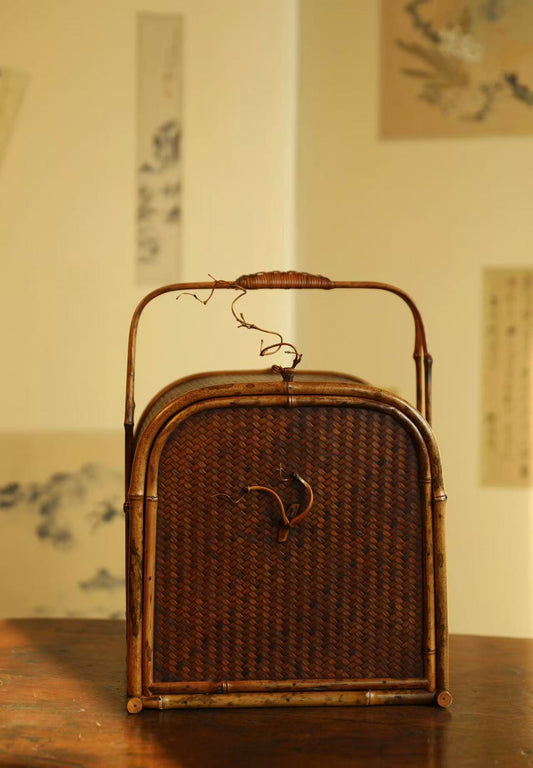 bamboo tea chest, handcrafted tea storage, bamboo tea cabinet, oriental tea furniture, wabi sabi tea chest, portable tea box, rattan bamboo chest, vintage tea organizer, bamboo tea accessories, Piexlculpt tea furniture