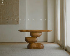 satori console table, sculptural wood table, wabi sabi furniture, zen furniture, piexlculpt studio, solid wood hallway table, organic wood design, handcrafted entry table, japanese minimalist furniture, wood sculpture furniture