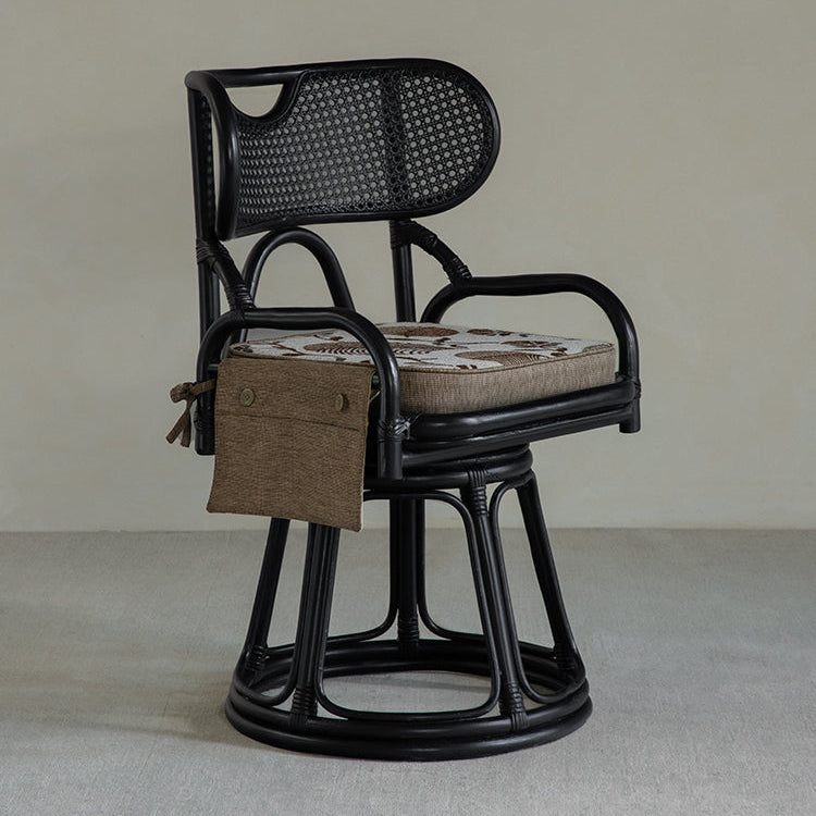 rattan swivel chair, handwoven rattan armchair, rotating rattan chair, vintage rattan seat, bamboo swivel chair, natural rattan furniture, handcrafted rattan lounge chair, tea room chair, dining rattan chair