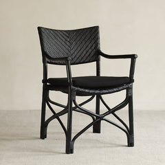 rattan dining chair, rattan armchair, black rattan chair, handwoven rattan furniture, bamboo dining chair, natural rattan seating, handcrafted rattan chair, southeast asian rattan furniture, minimalist dining chair