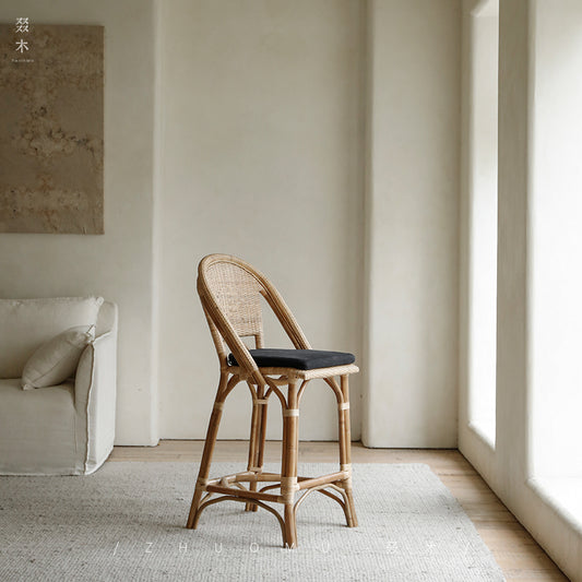 rattan bar chair, rattan high stool, rattan counter chair, natural rattan bar stool, handwoven rattan furniture, tropical bar chair, rattan island stool, bohemian bar stool, wicker high chair