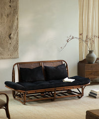 rattan loveseat, rattan sofa, rattan daybed, handwoven rattan furniture, natural rattan couch, double seat sofa, bohemian interior design, handcrafted lounge furniture