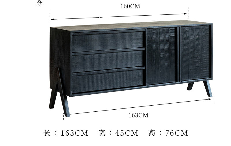 black wood furniture, carbonized sideboard, wabi sabi cabinet, handcrafted credenza, modern black buffet, carbonized teak, minimalist furniture, piexlculpt