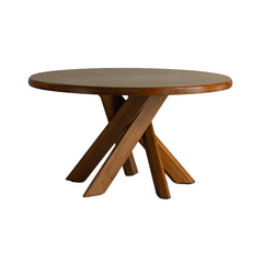 nami dining table, round teak table, solid wood table, wabi sabi furniture, japanese minimalist dining table, handcrafted round table, piexlculpt studio, zen furniture, french vintage design, teak dining table