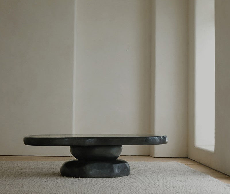 ryozen coffee table, solid wood tea table, zen furniture, wabi sabi coffee table, japanese minimalist furniture, handcrafted wooden table, piexlculpt studio, modern zen interior, natural oak table,