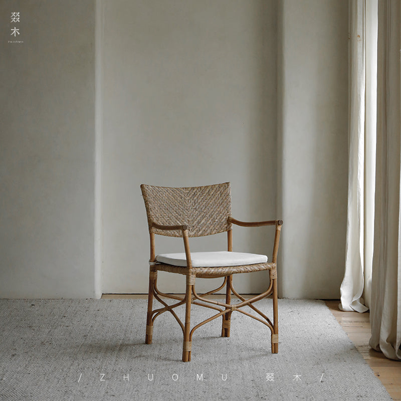 rattan dining chair, rattan armchair, tropical bistro chair, handwoven rattan furniture, natural rattan dining chair, bohemian furniture, rattan patio chair, tropical style chair