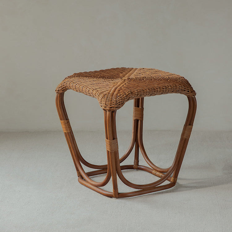 rattan side table, rattan end table, handwoven rattan stool, natural rattan furniture, minimalist rattan table, bamboo accent table, handmade rattan decor, boho rattan furniture, japanese wabi-sabi decor, artisan rattan stool