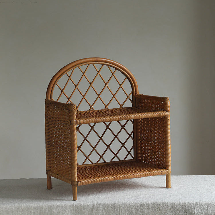 rattan shelf, rattan storage rack, handwoven rattan organizer, bamboo shelf, natural rattan furniture, double layer rack, vintage rattan decor, handcrafted rattan shelf, boho home organizer, artisan rattan storage