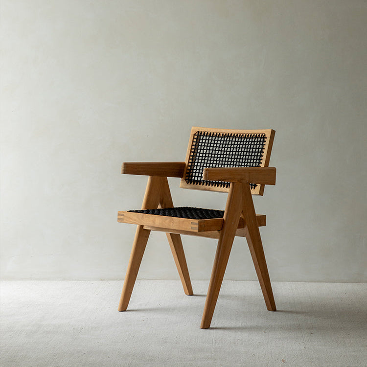 Chandigarh chair, rattan wood furniture, modernist wooden furniture, handwoven armchair, solid wood dining chair, minimalist home decor, mid-century design