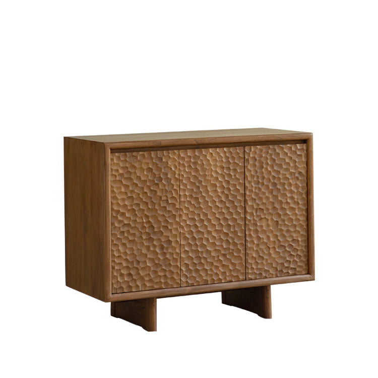 ripple wood cabinet, teak sideboard, solid wood buffet, handcrafted teak furniture, textured wood cabinet, artisan carved sideboard, wabi-sabi furniture, boho wood furniture, japanese scandi teak, handmade wooden buffet