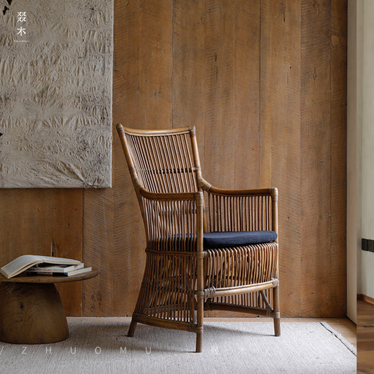 rattan lounge chair, rattan armchair, natural rattan chair, handwoven rattan furniture, tropical lounge chair, wabi-sabi furniture, bohemian furniture, relaxation chair, artisan rattan