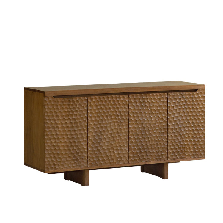 ripple wood cabinet, teak sideboard, solid wood buffet, handcrafted teak furniture, textured wood cabinet, artisan carved sideboard, wabi-sabi furniture, boho wood furniture, japanese scandi teak, handmade wooden buffet